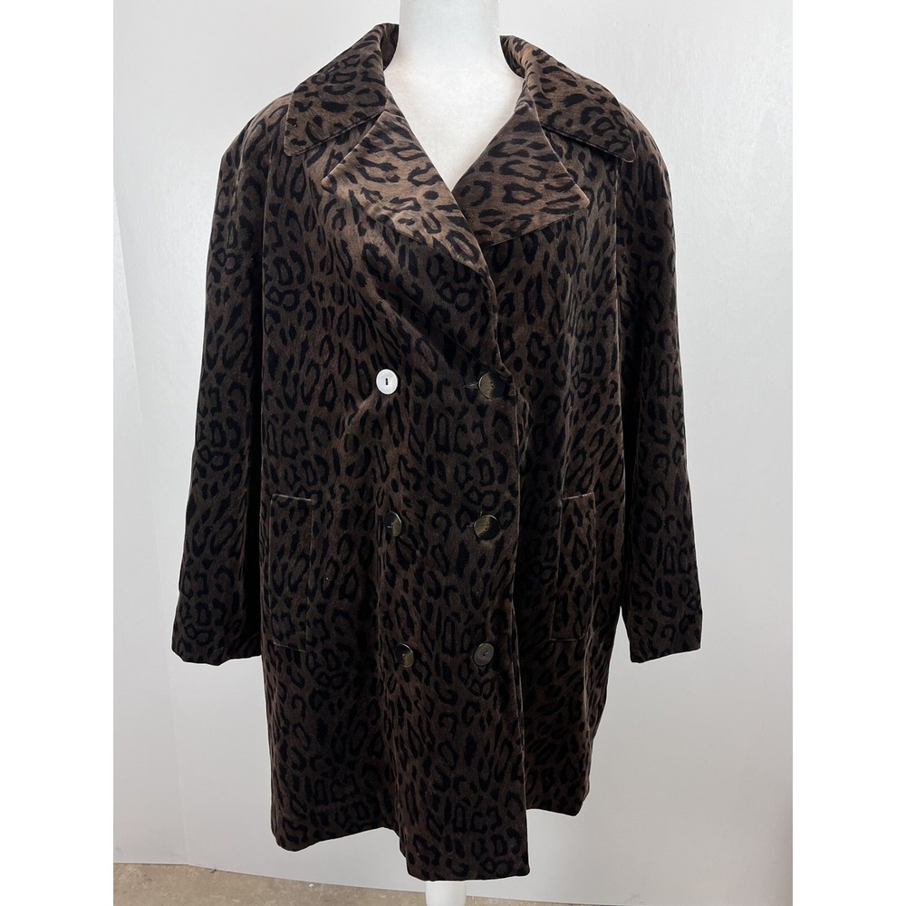 Vtg Womens Sackables Animal Print Velvet Coat Jacket Sz XL Double Breast Mob Wif